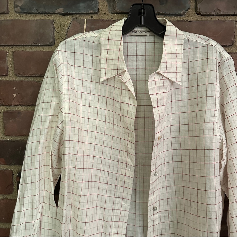 Elena Miro | Shirt Linen Check Windowpane Blouse Sz 12 / Large